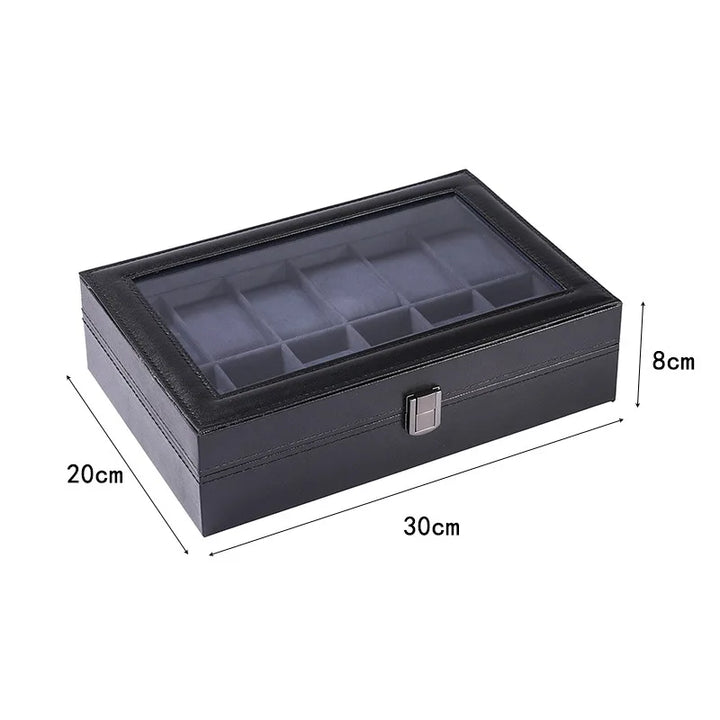 Élégante Boîte de Rangement Présentoir Montres Cuir PU Noir/Violet 6/10/12 Positions