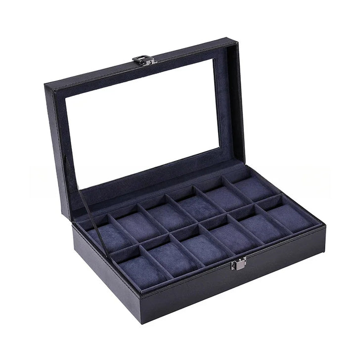 Élégante Boîte de Rangement Présentoir Montres Cuir PU Noir/Violet 6/10/12 Positions